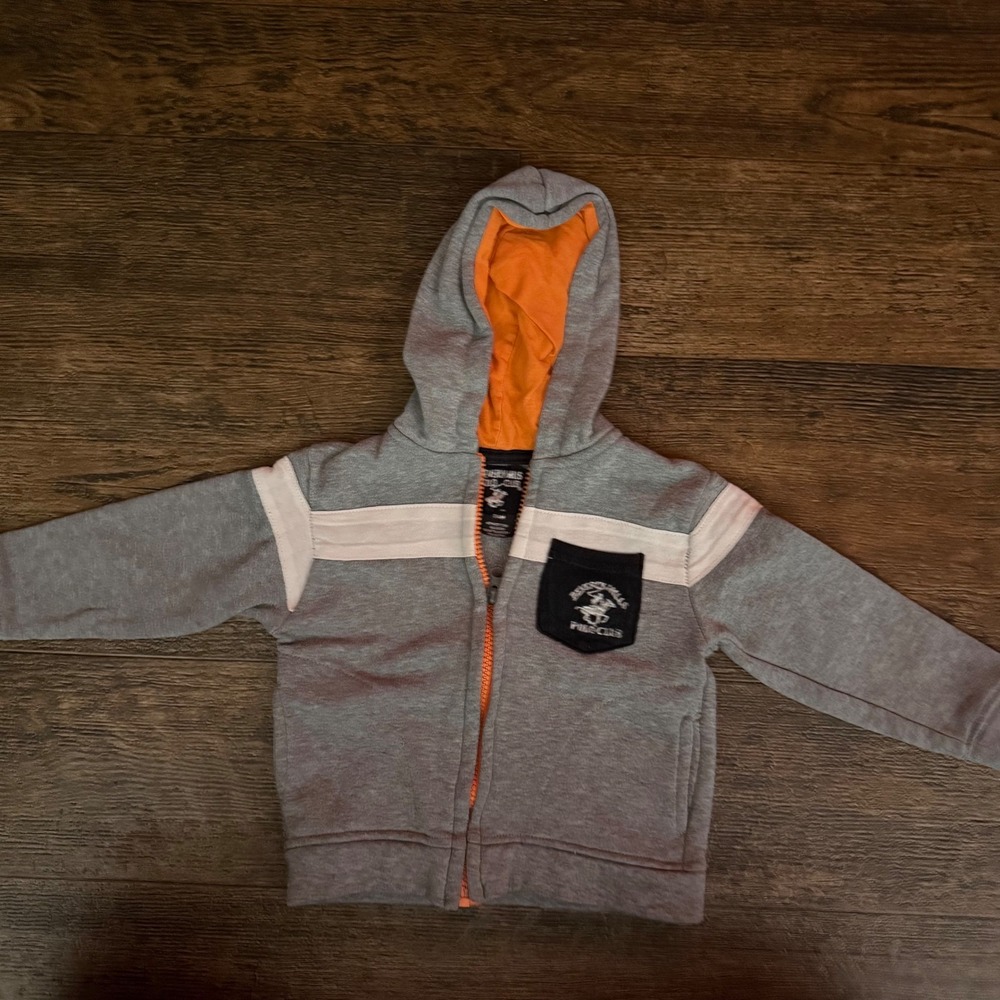 Beverly Hills Polo Club Kids Zip Up Hoodie Gray Orange White Toddler 24M